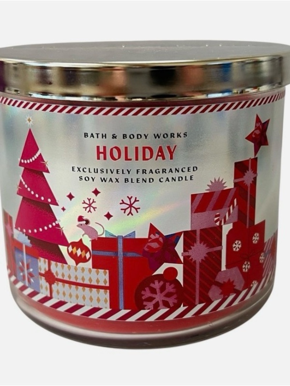Bath & Body Works Holiday Soy Wax Blend Candle - Silver & Red